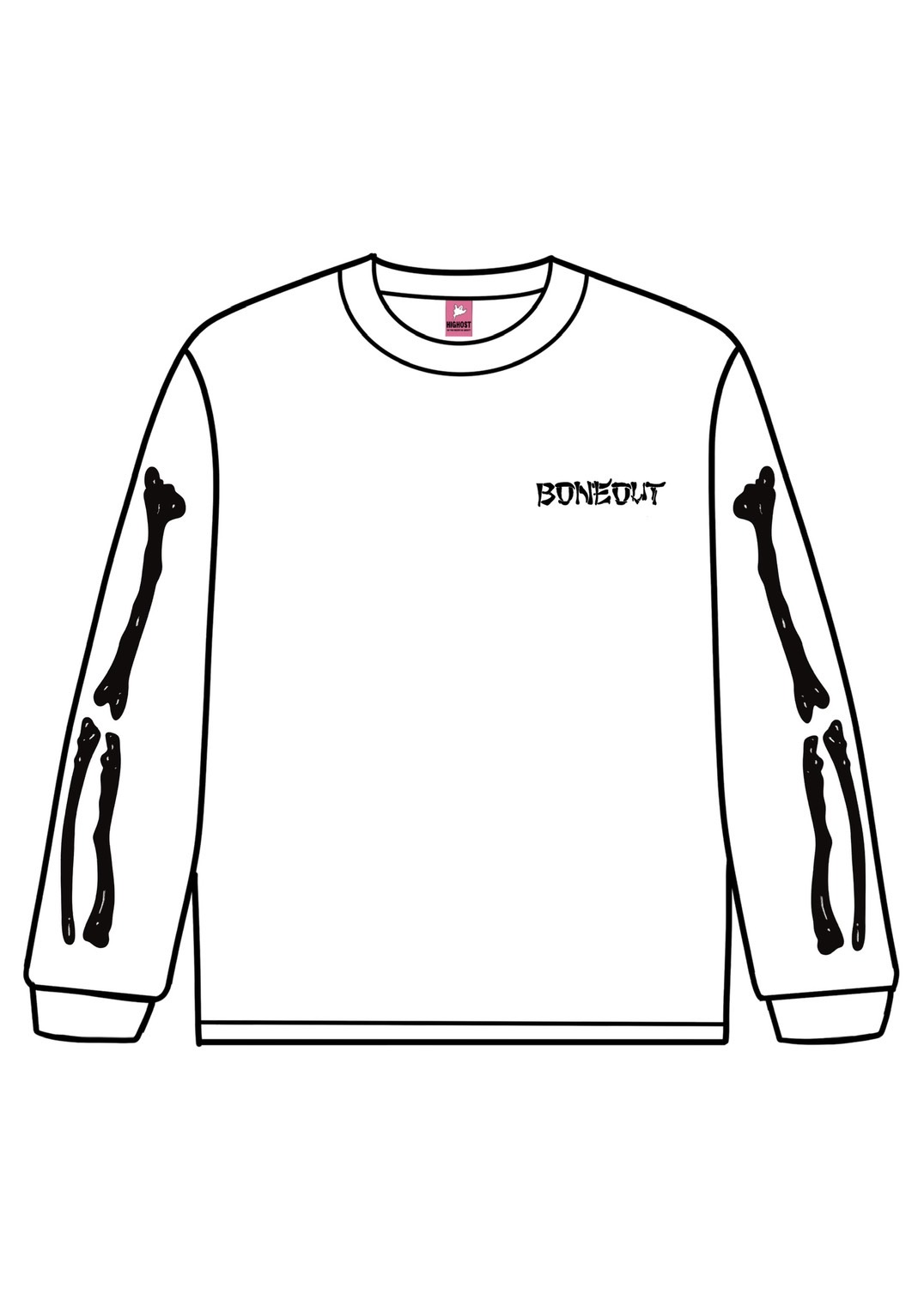 HIGHOST BONE OUT(WHITE ) LONG T-SHIRTS